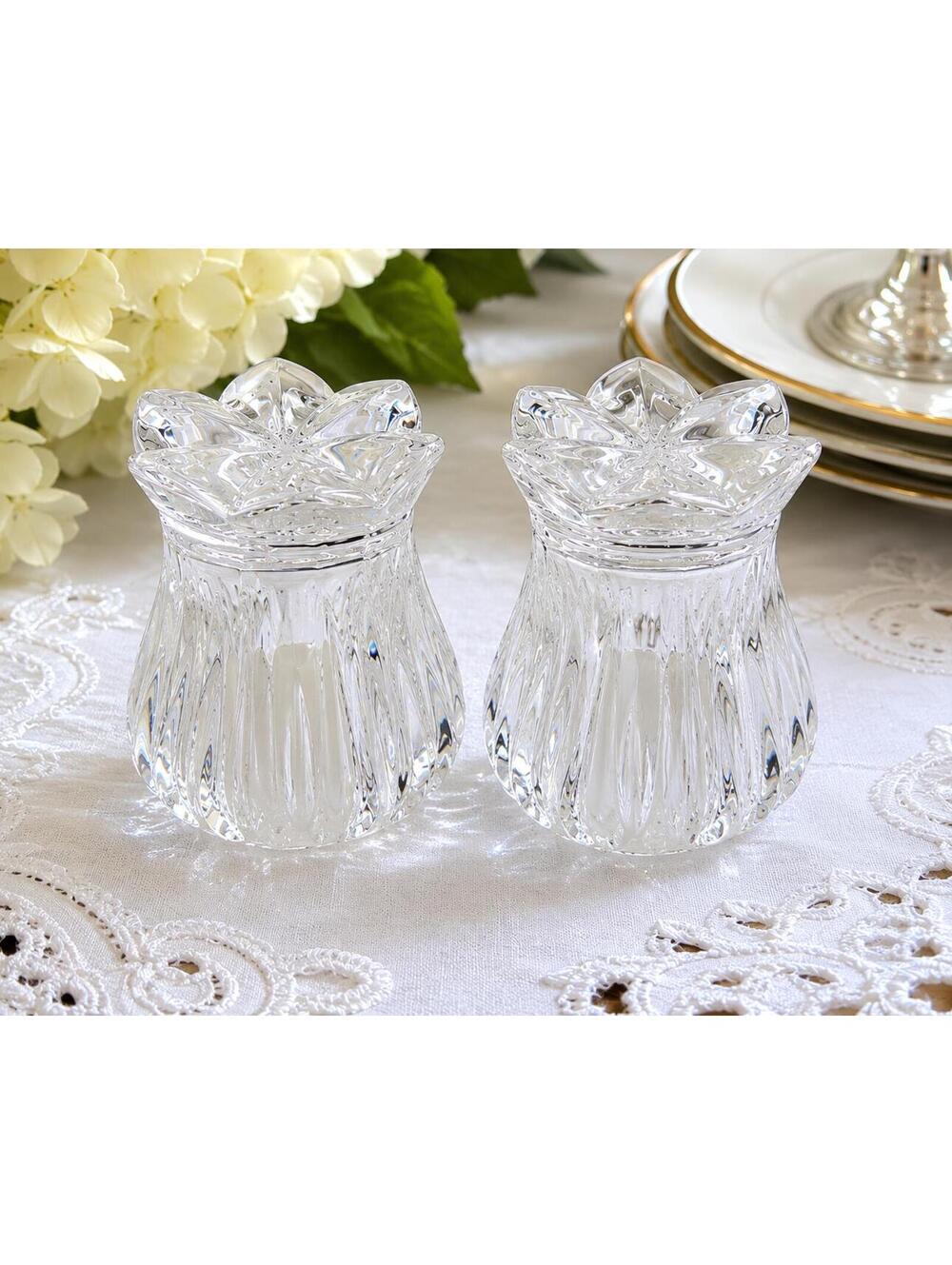 Vintage Gorham Lead Crystal Lotus Style Salt and Pepper Shakers Germany